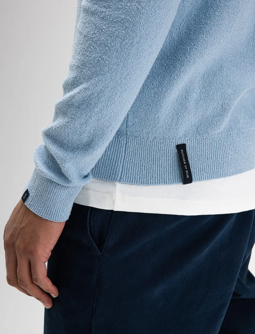 Butcher of Blue polo v-hals lichtblauw gebreid
