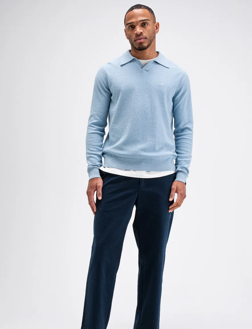Butcher of Blue polo v-hals lichtblauw gebreid