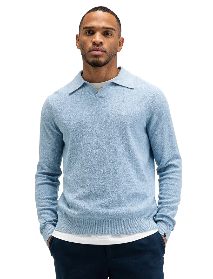 Butcher of Blue polo v-hals lichtblauw gebreid