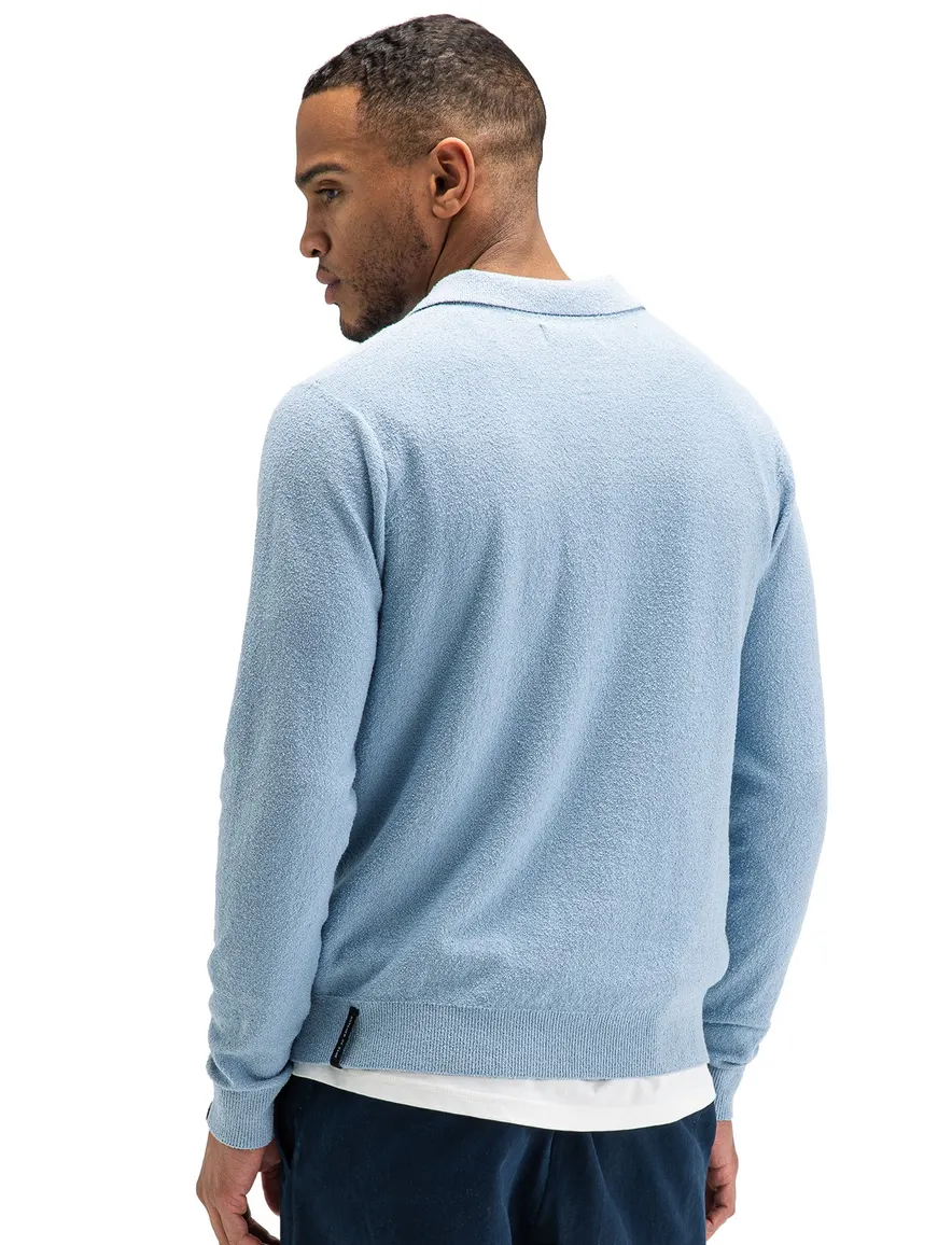 Butcher of Blue polo v-hals lichtblauw gebreid