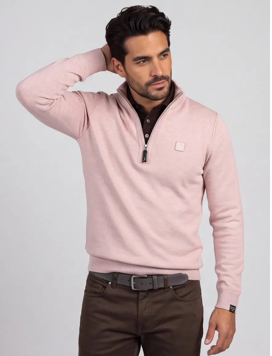 Butcher of Blue trui half zip roze gemeleerd gebreid