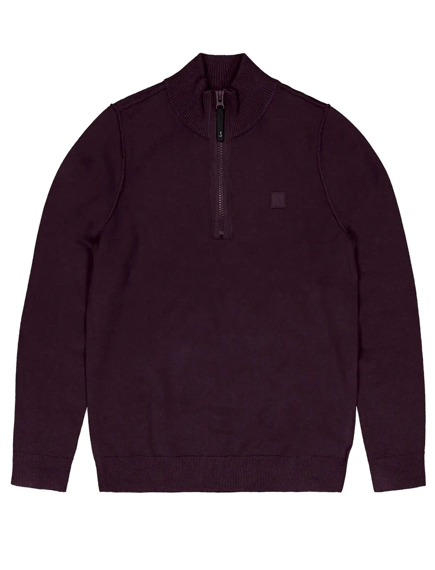 Aubergine trui Butcher of Blue half zip gebreid
