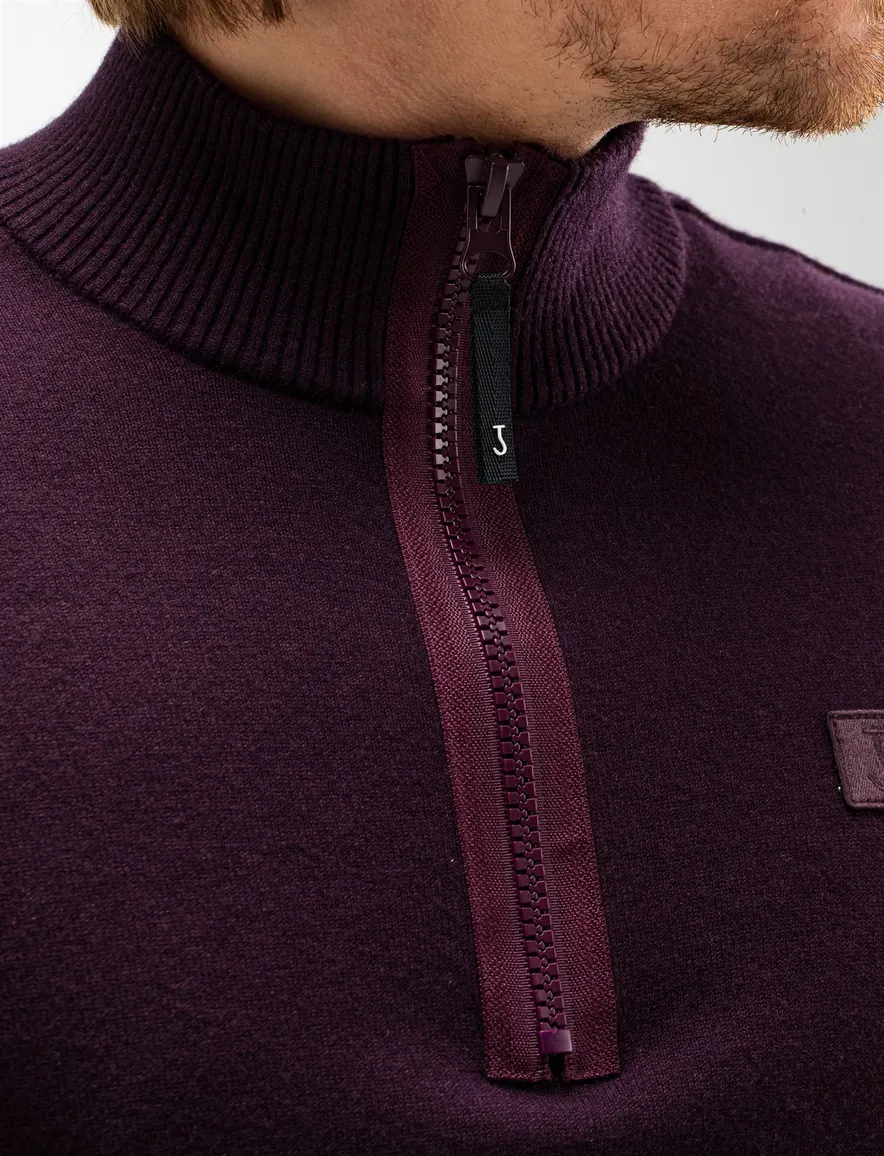 Aubergine trui Butcher of Blue half zip gebreid