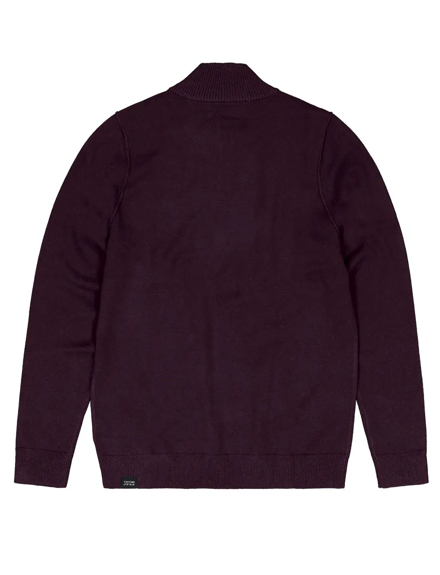 Aubergine trui Butcher of Blue half zip gebreid