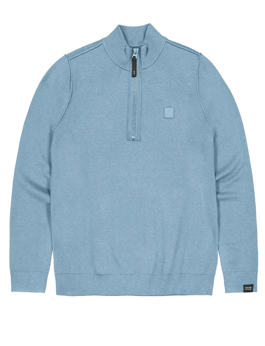 Lichtblauwe trui Butcher of Blue half zip gebreid