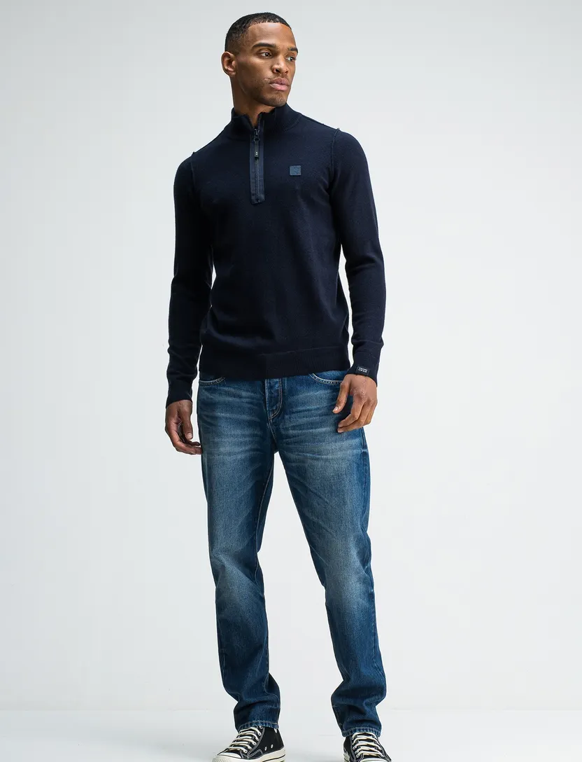 Trui half zip Butcher of Blue donkerblauw