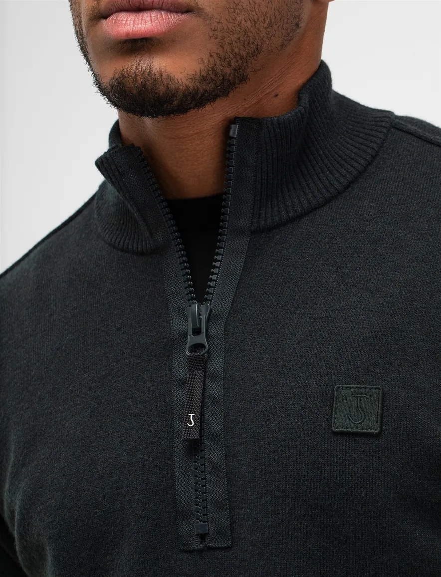 Donkergroene trui Butcher of Blue half zip gebreid