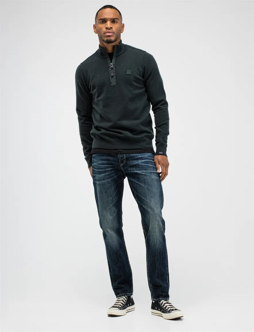 Donkergroene trui Butcher of Blue half zip gebreid