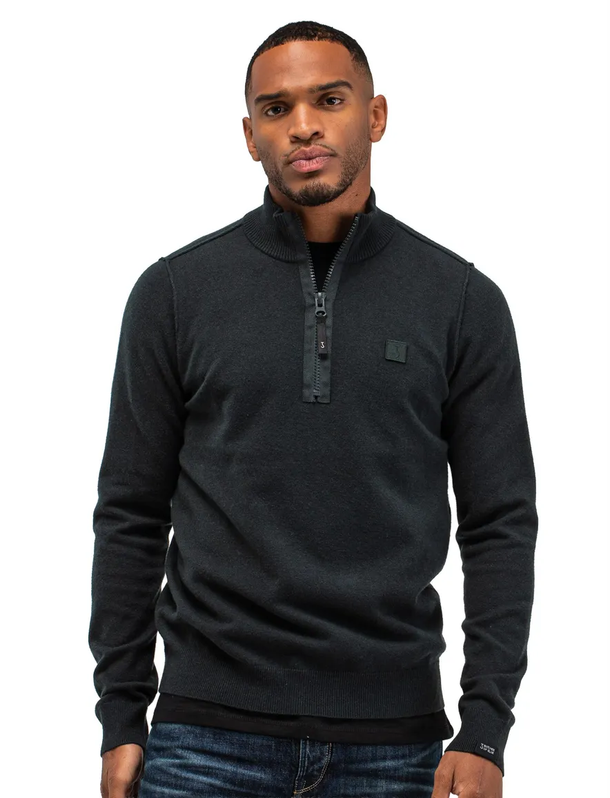 Butcher of Blue trui donkergroen gemeleerd half zip gebreid