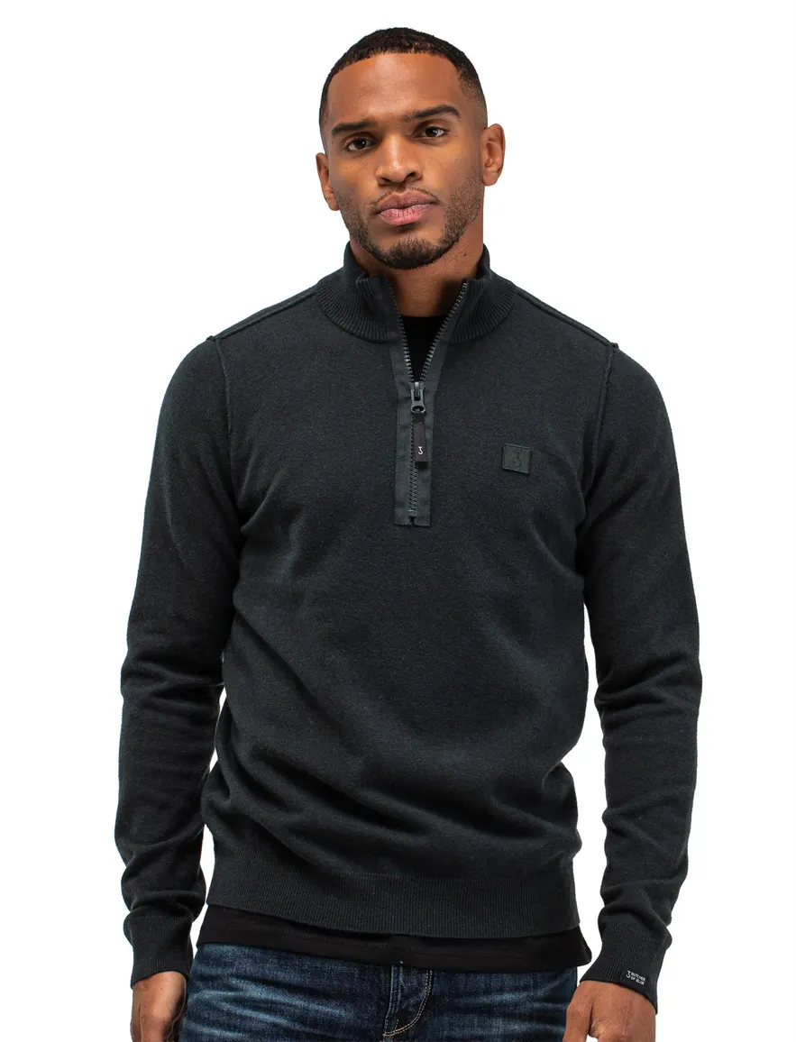 Donkergroene trui Butcher of Blue half zip gebreid