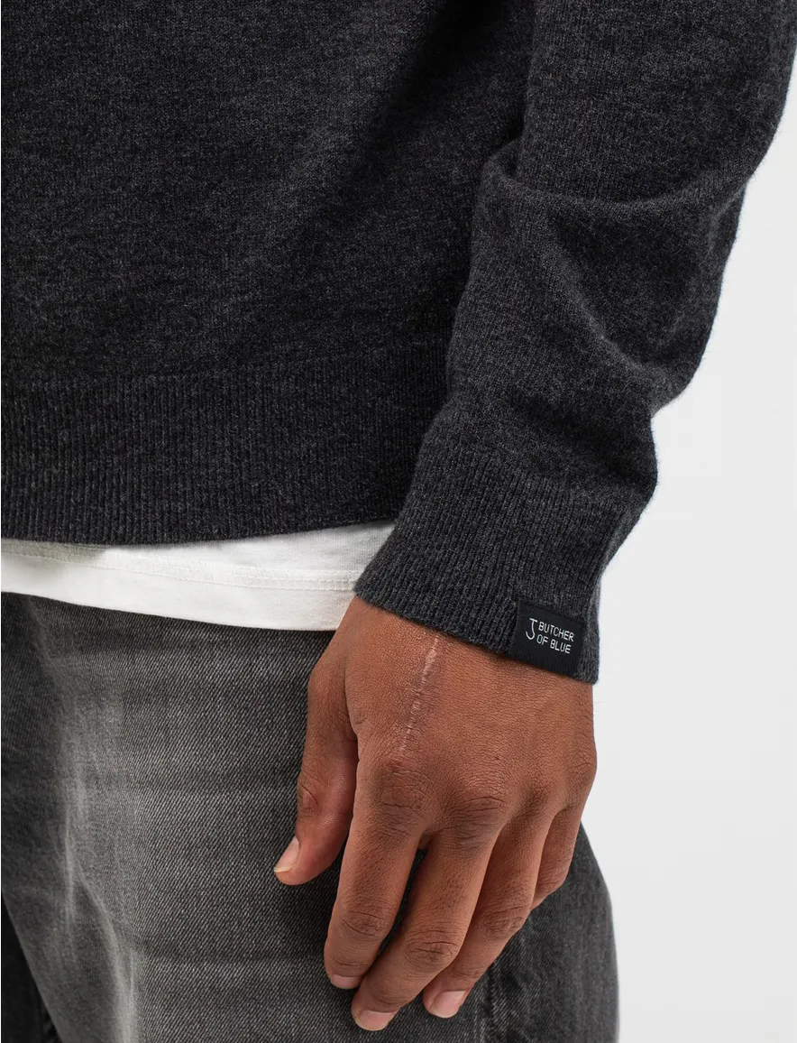 Butcher of Blue trui half zip zwart gemeleerd gebreid