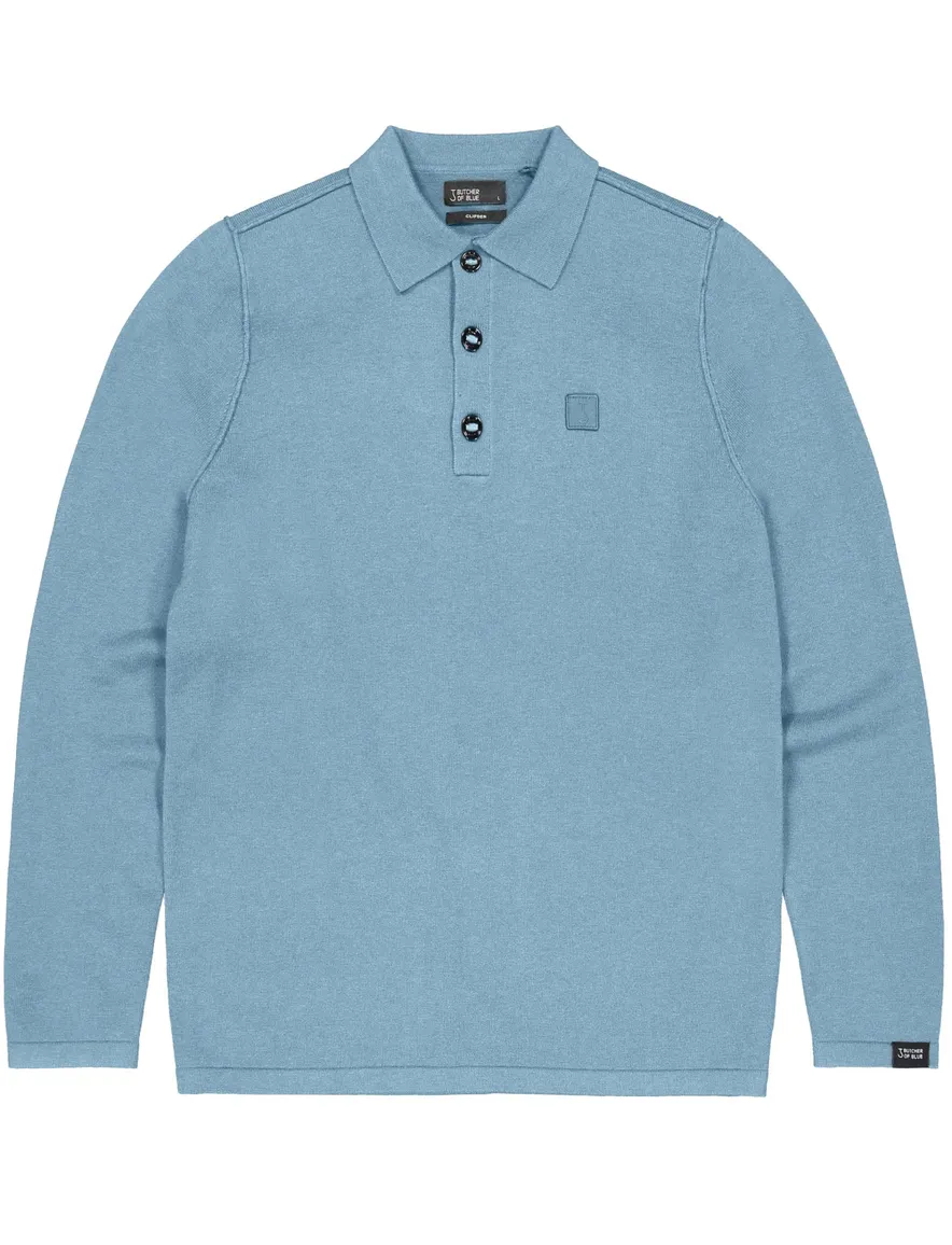 Butcher of Blue polo lichtblauw wol effen