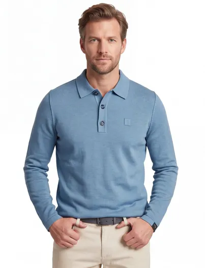 Butcher of Blue Poloshirt Butcher of Blue lichtblauw gebreid