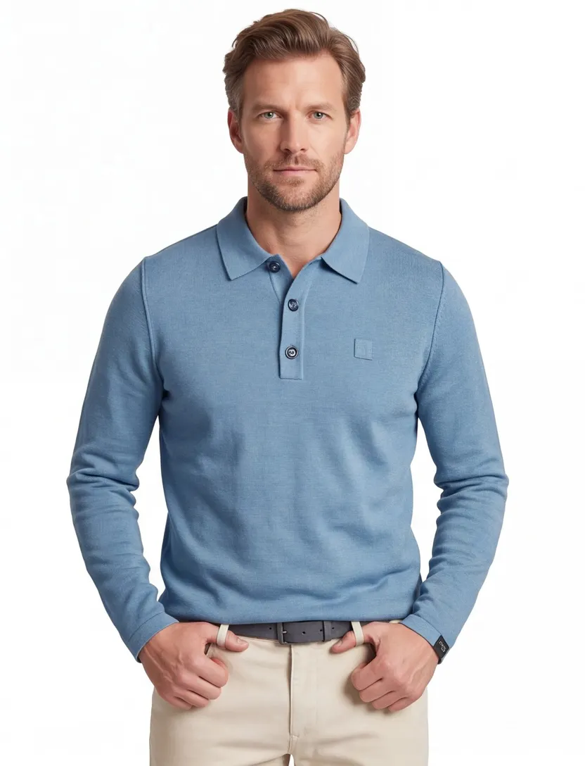 Poloshirt Butcher of Blue lichtblauw gebreid
