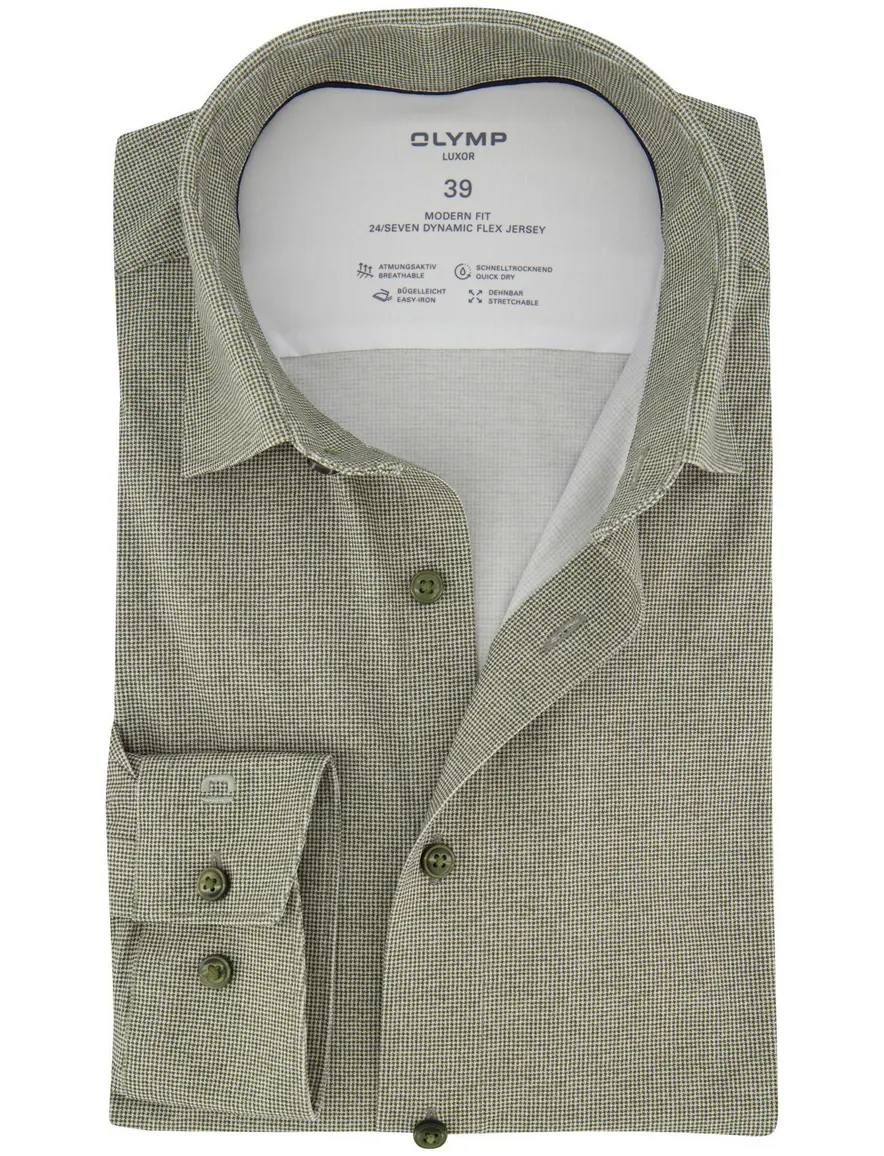 Olymp overhemd groen geruit 24/Seven Dynamic Flex Jersey