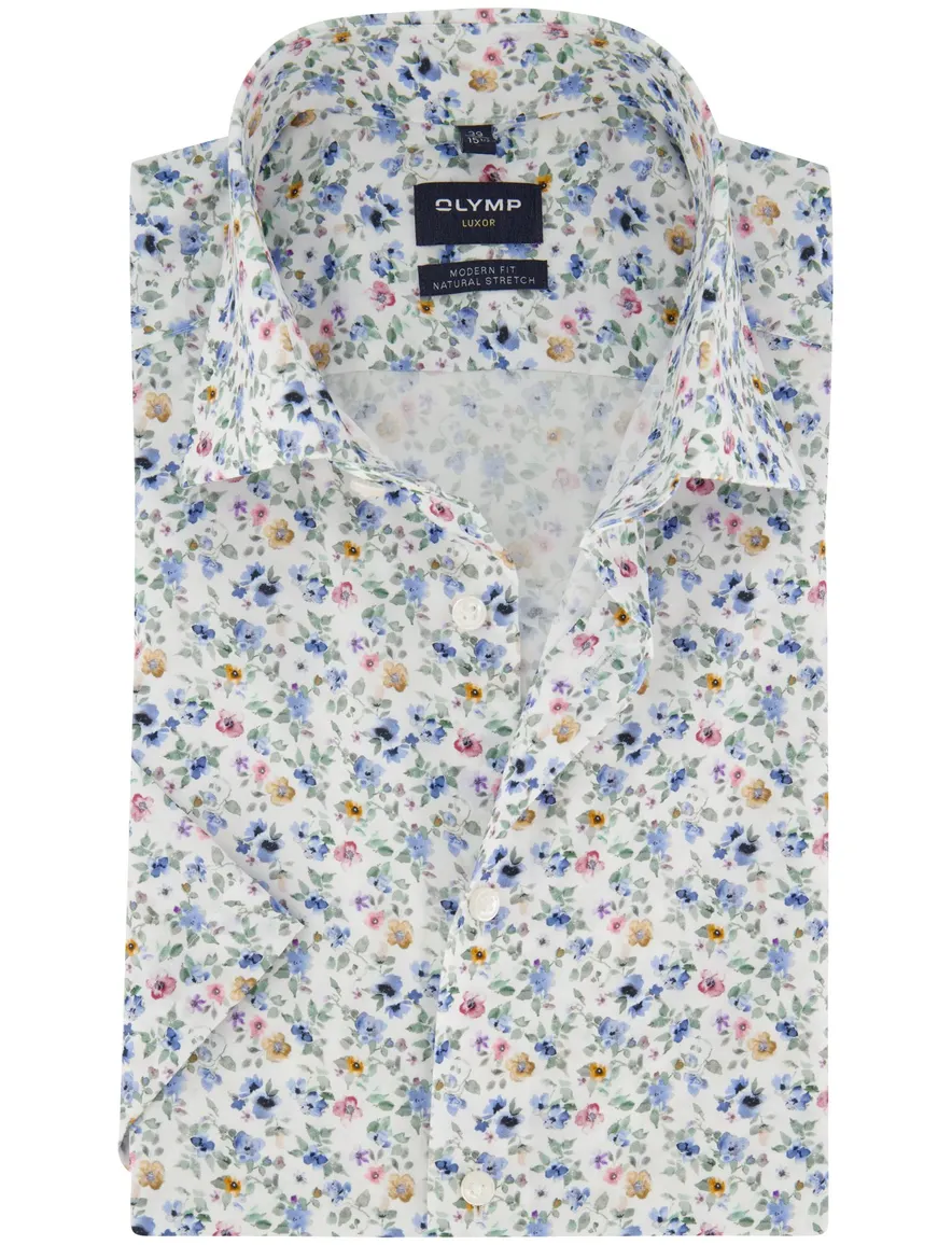 Olymp overhemd wit bloemen print