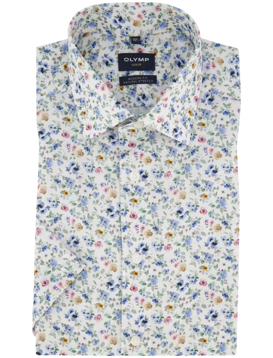Olymp overhemd wit bloemen print