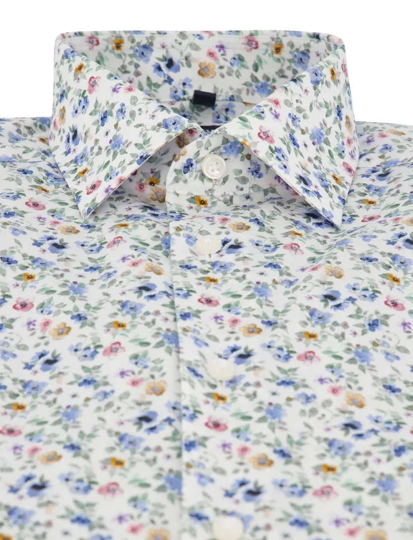 Overhemd Olymp wit bloemen print