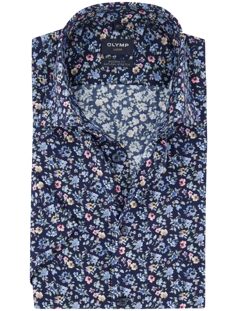 Overhemd Olymp donkerblauw bloemen print