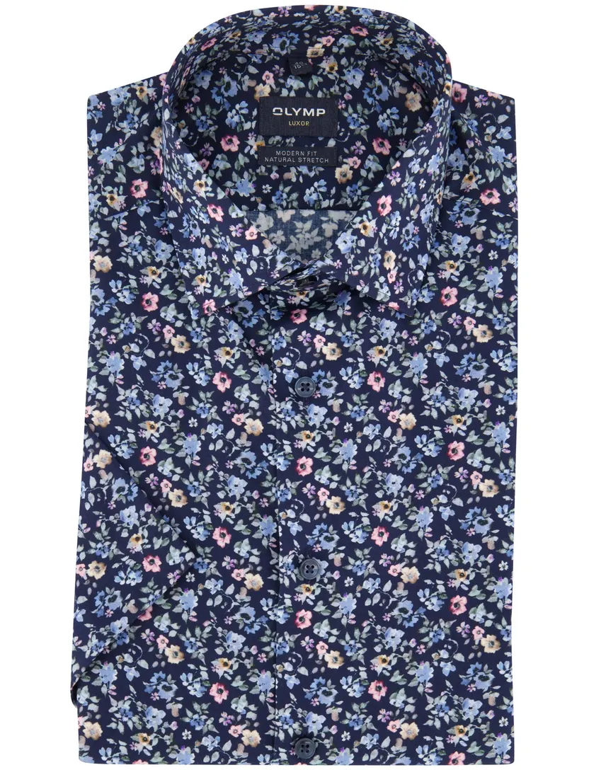 Overhemd Olymp donkerblauw bloemen print