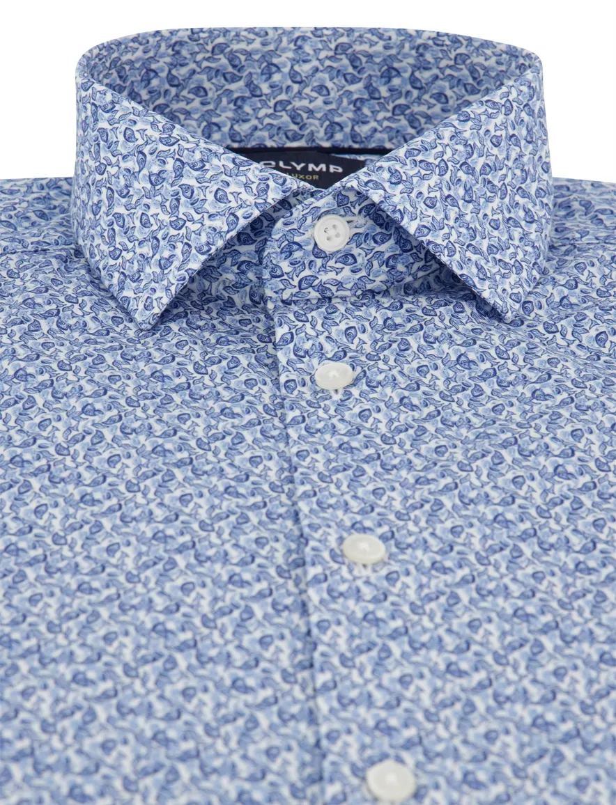 Olymp overhemd blauw geprint strijkvrij