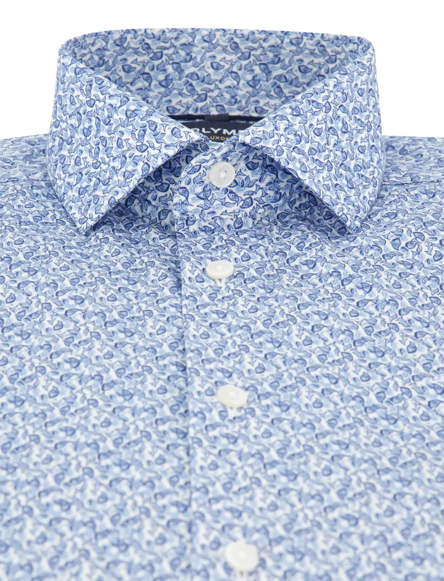 Olymp overhemd blauw geprint strijkvrij