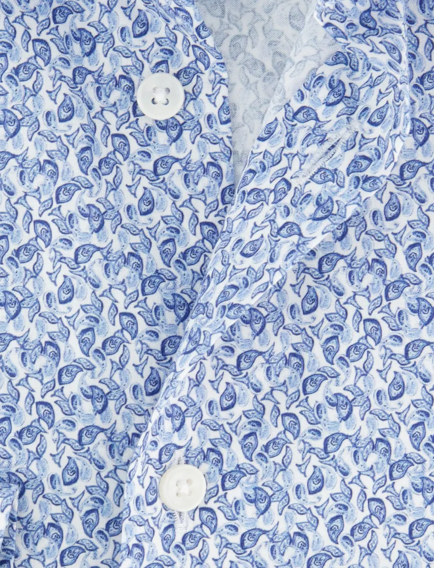 Olymp overhemd blauw geprint strijkvrij
