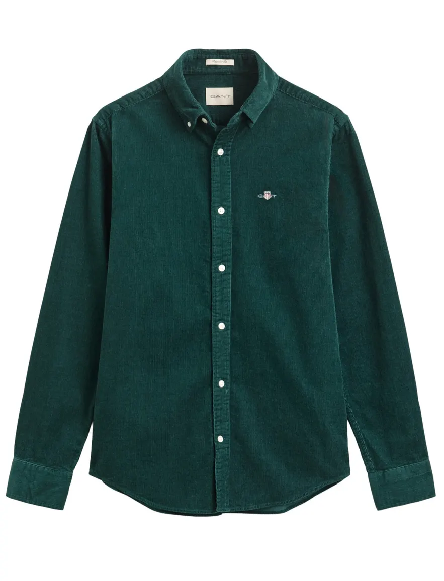 Gant Regular Fit overhemd donkergroen corduroy