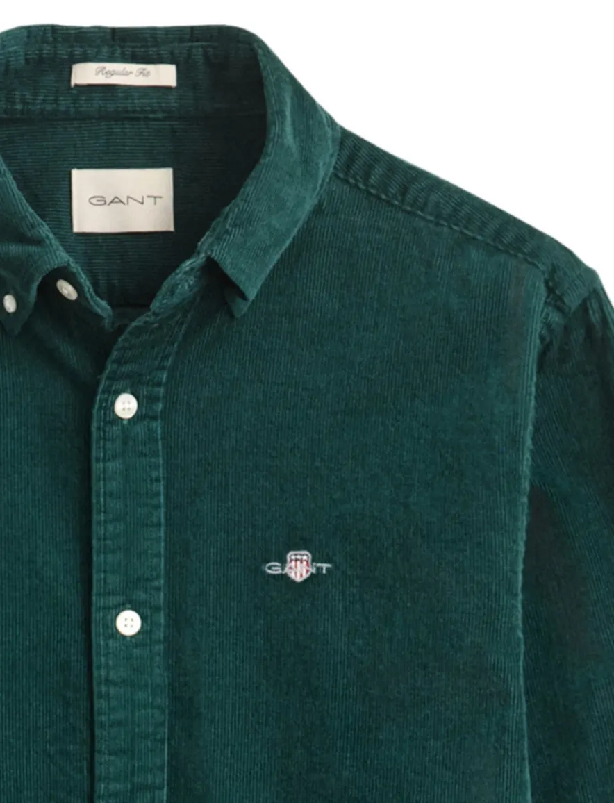 Gant Regular Fit overhemd donkergroen corduroy