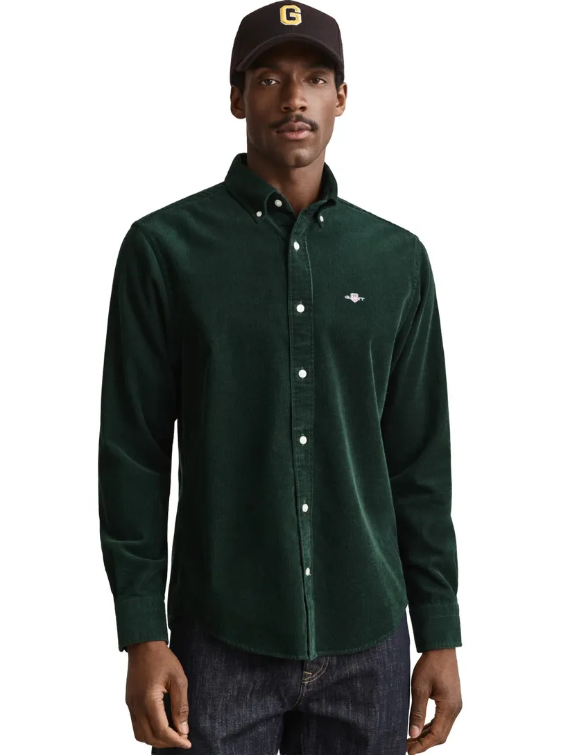 Overhemden Gant Regular Fit groen corduroy