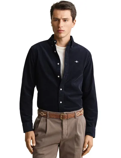 Gant Overhemden Gant Regular Fit donkerblauw corduroy