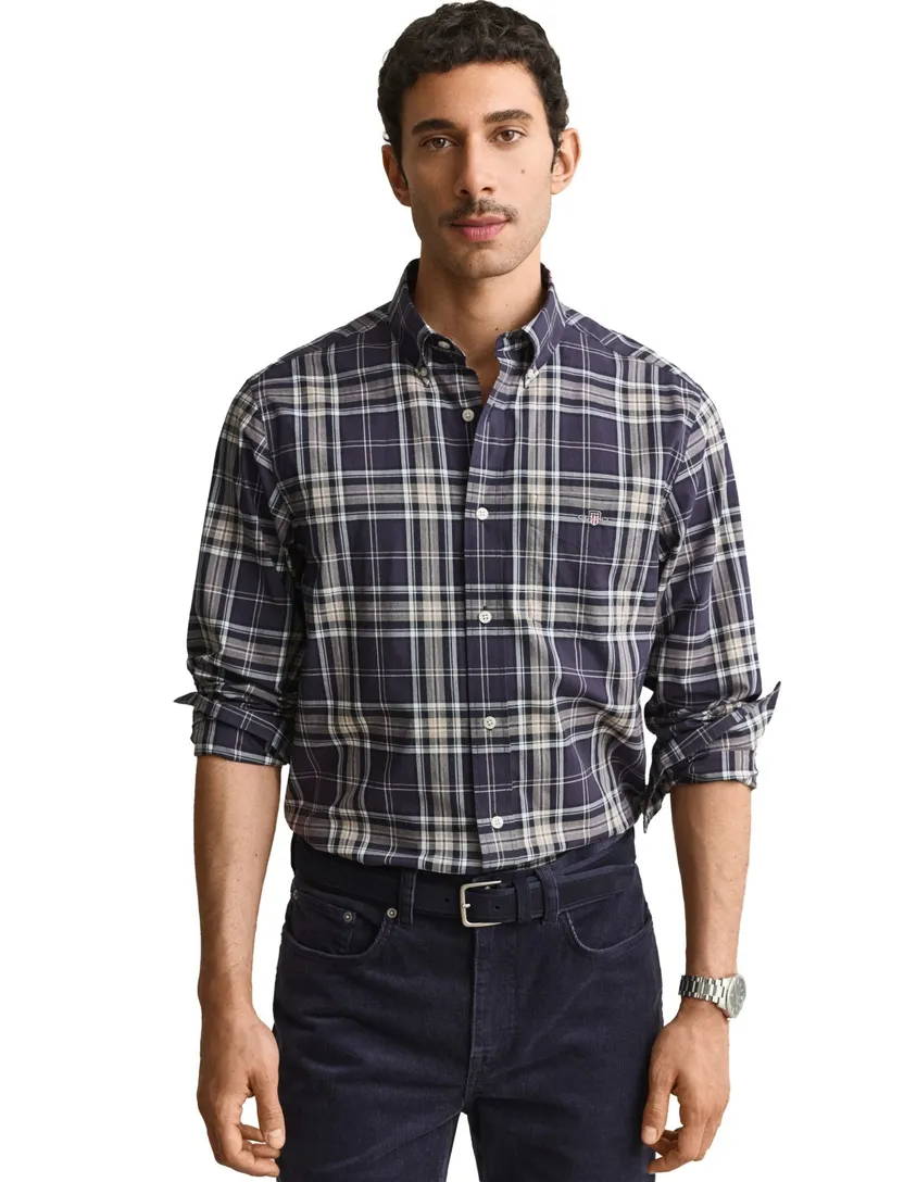 Overhemden Gant Regular Fit blauw taupe
