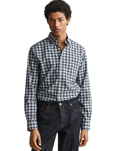 Gant Gant Regular Fit overhemd donkerblauw geruit