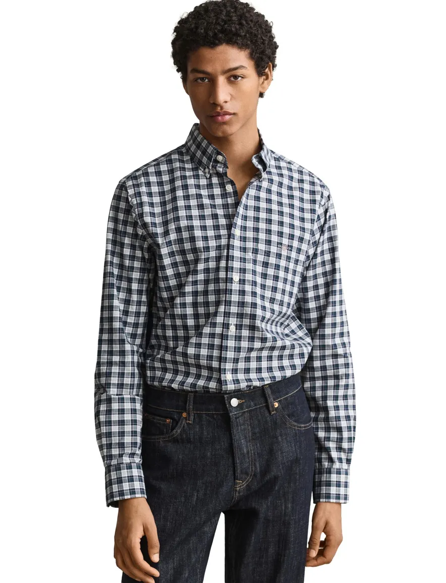 Gant Regular Fit overhemd donkerblauw geruit