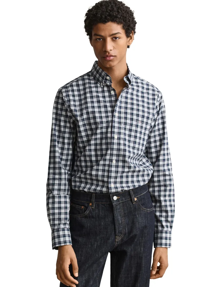 Overhemden Gant Regular Fit donkerblauw geruit