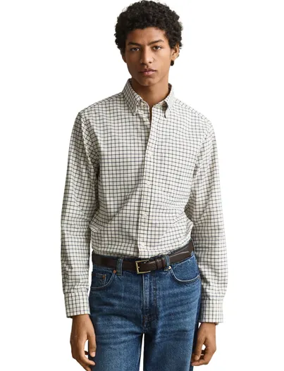 Gant Gant Regular Fit overhemd biologisch katoen en wit groen geruit