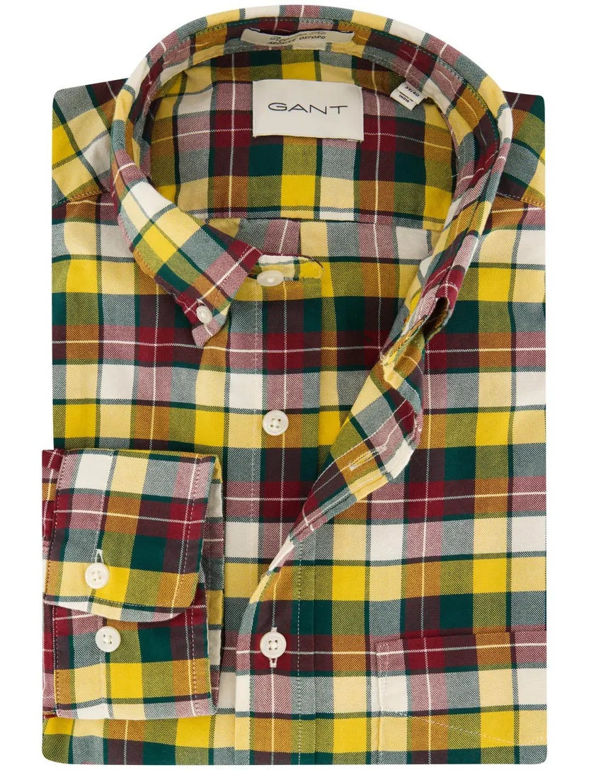 Overhemd Gant geel, groen en rood geruit Archive Oxford shirt