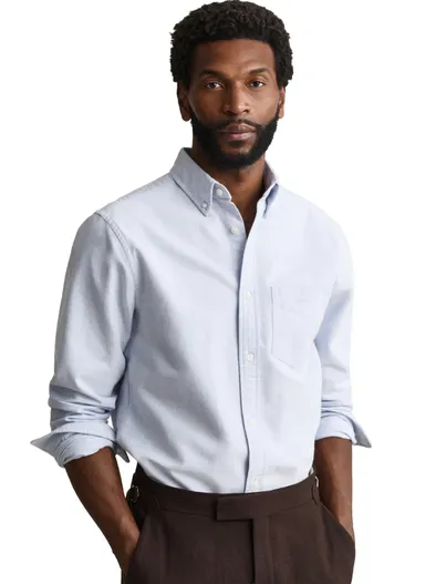 Gant Gant Regular Fit geborsteld Oxford overhemd lichtblauw