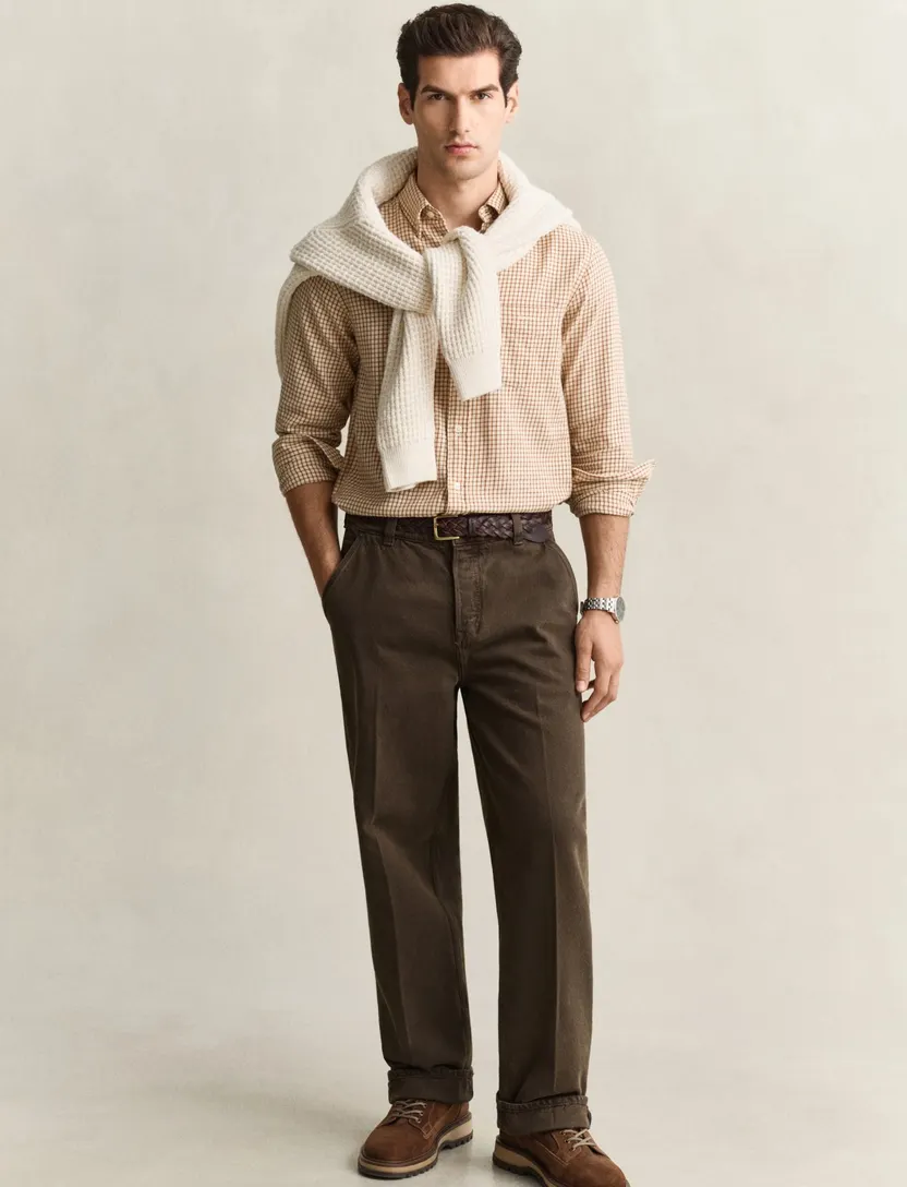 Overhemd Gant Regular Fit oranje geruit Windblown flanel