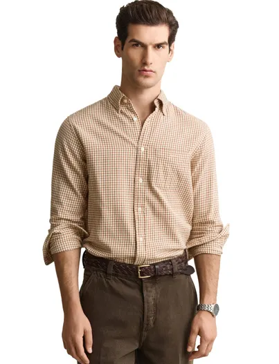 Gant Overhemd Gant Regular Fit oranje geruit Windblown flanel