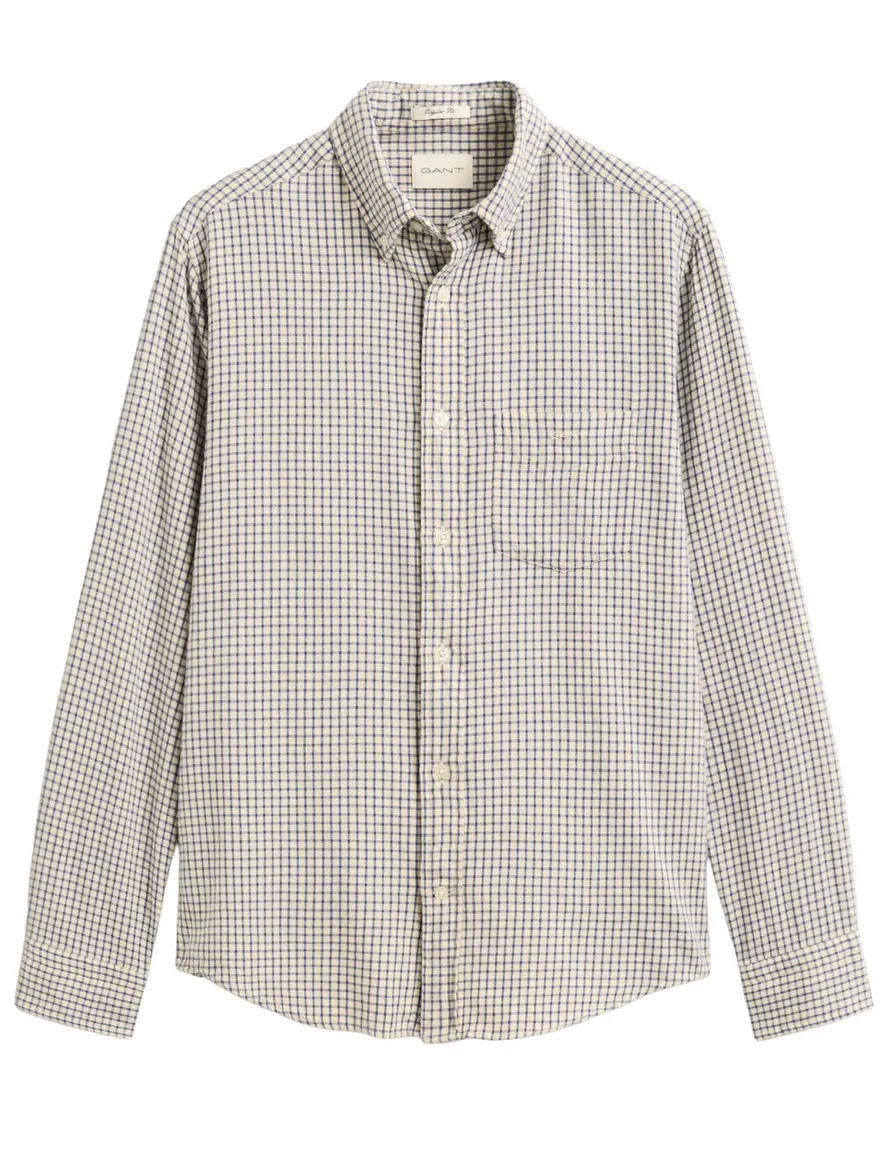 Gant Regular Fit overhemd blauw wit geruit Windblown flanel