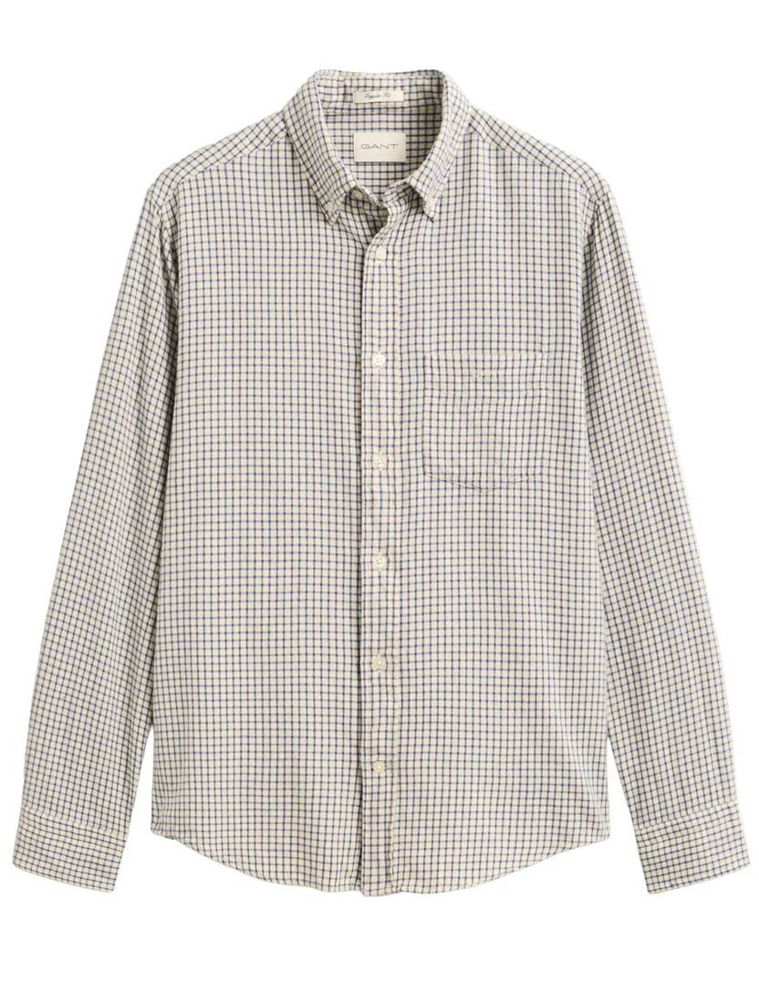 Overhemd Gant Regular Fit blauw wit geruit Windblown flanel