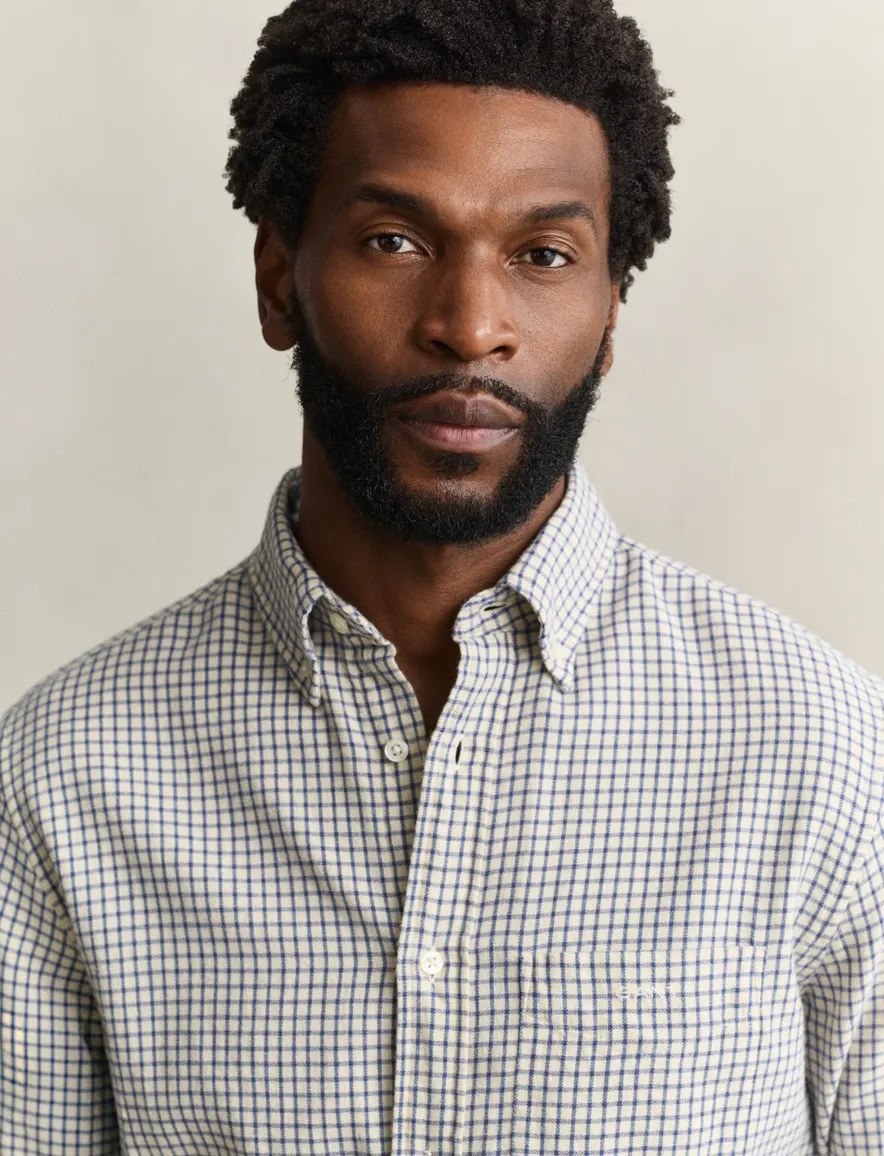 Gant Regular Fit overhemd blauw wit geruit Windblown flanel