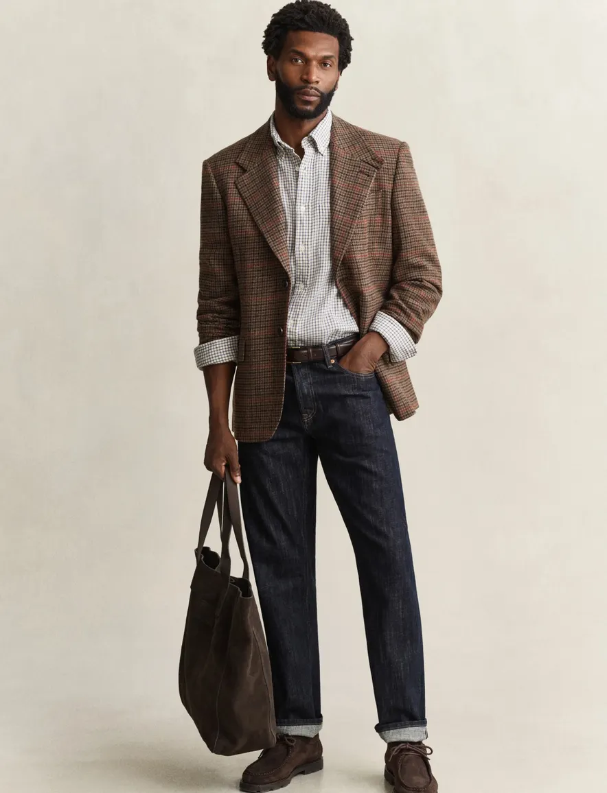 Gant Regular Fit overhemd blauw wit geruit Windblown flanel