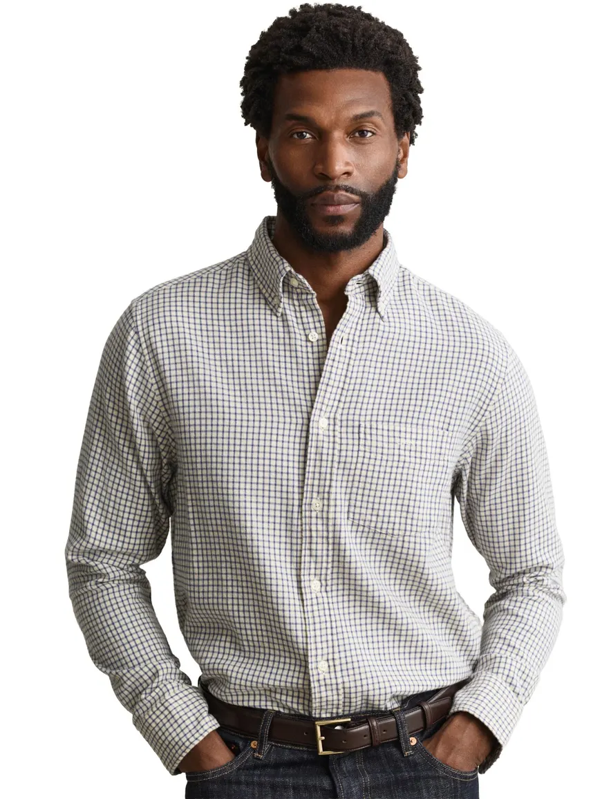Gant Regular Fit overhemd blauw wit geruit Windblown flanel