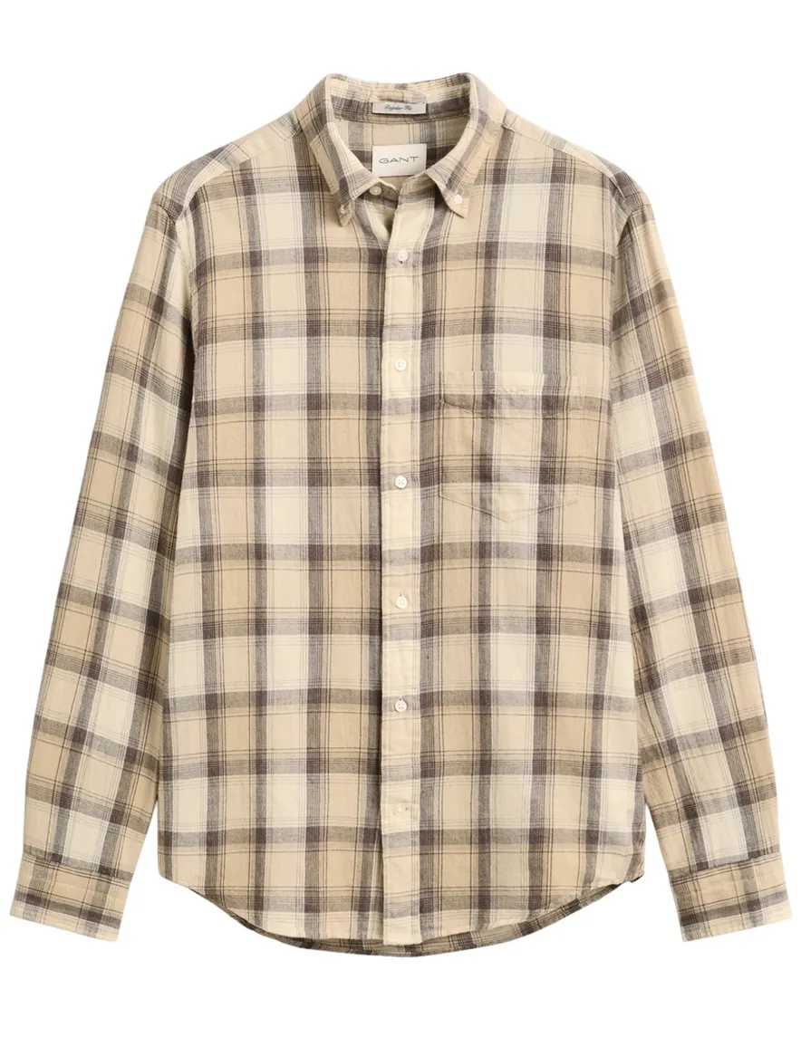 Gant Regular Fit overhemd beige, geruit van Windblown flanel