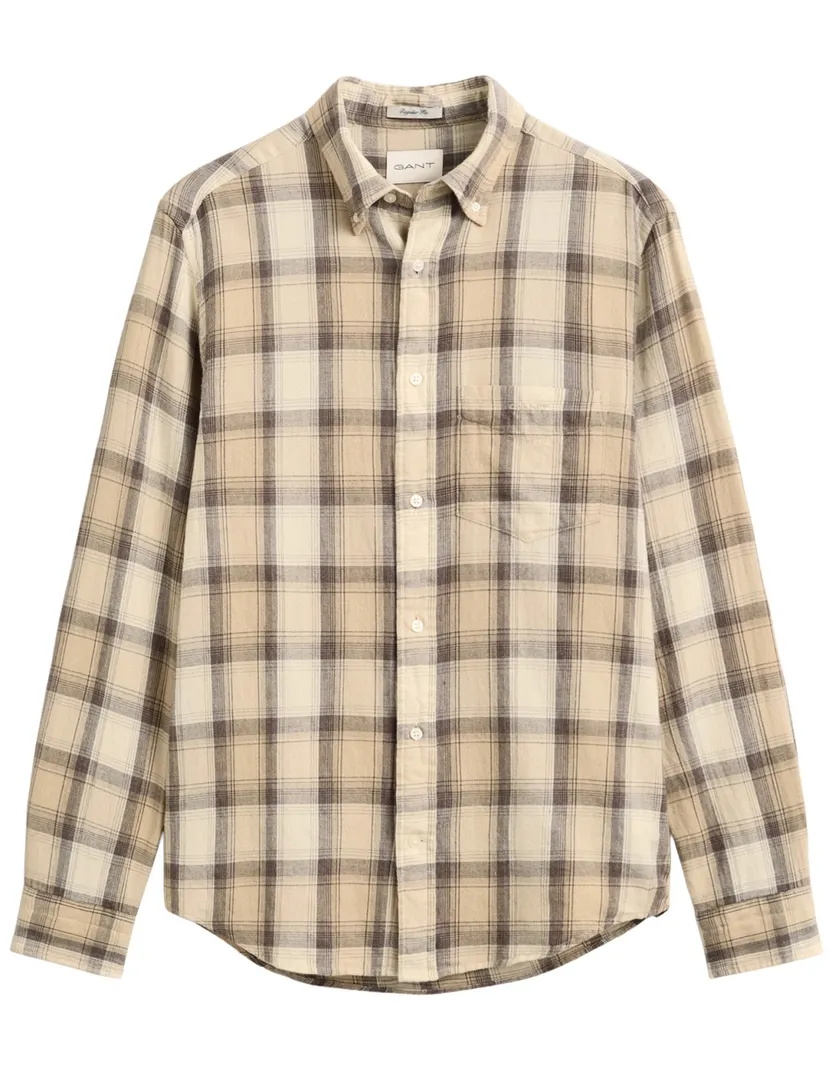 Overhemd Gant Regular Fit beige geruit Windblown flanel