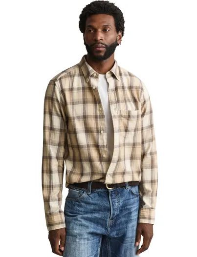 Gant Gant Regular Fit overhemd beige, geruit van Windblown flanel