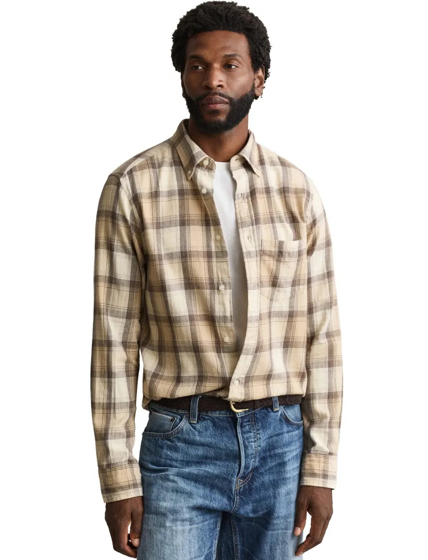 Gant Regular Fit overhemd beige, geruit van Windblown flanel