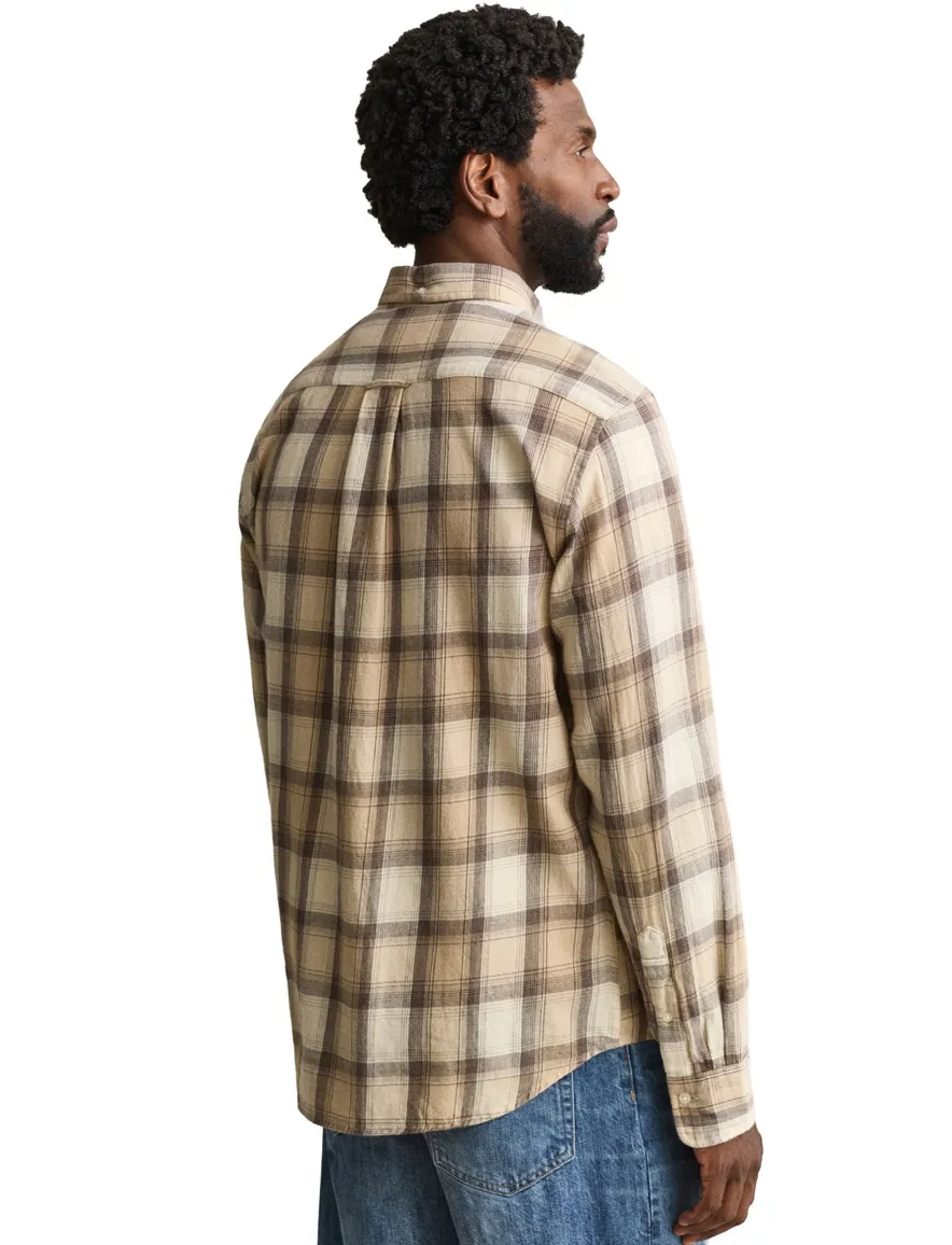 Gant Regular Fit overhemd beige, geruit van Windblown flanel
